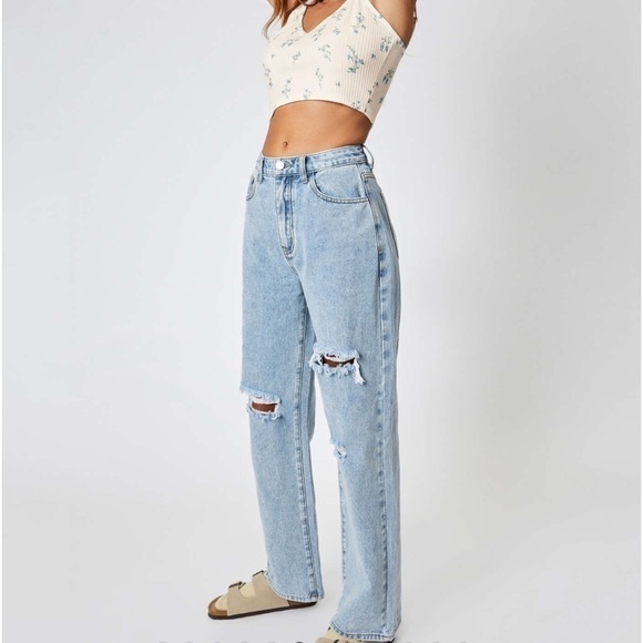Cider | NWT Blue Denim Basic Ripped Distressed High Waist 5 Pocket Jeans XS - Picture 6 of 14